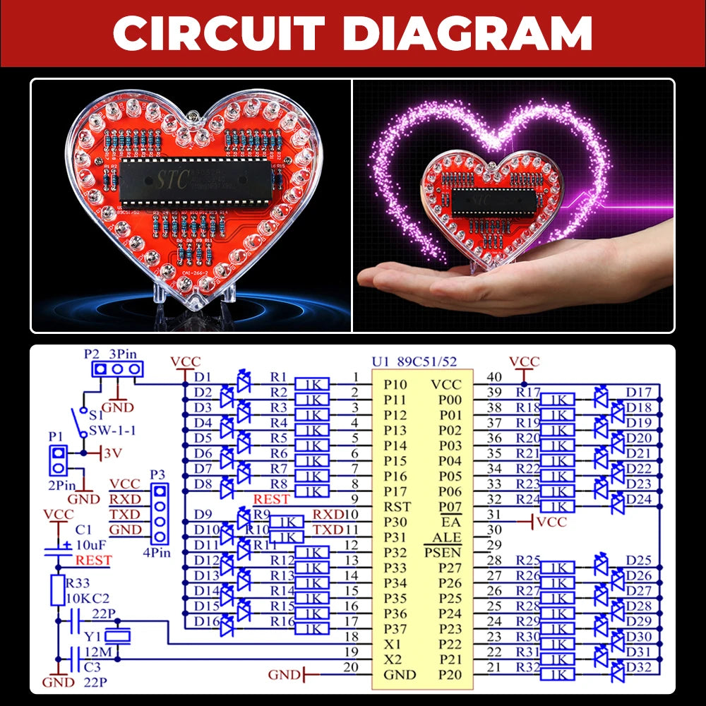 32-LED Heart Flow Light Soldering Kit — supplier image 3