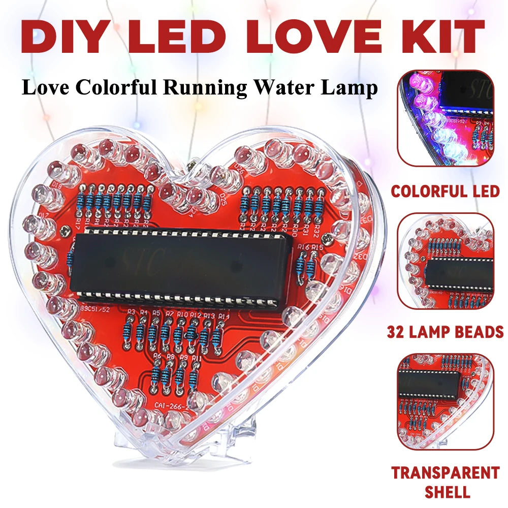 LED Heart-Shaped Flow Light DIY Electronic Kit 32 Colorful LED Lights