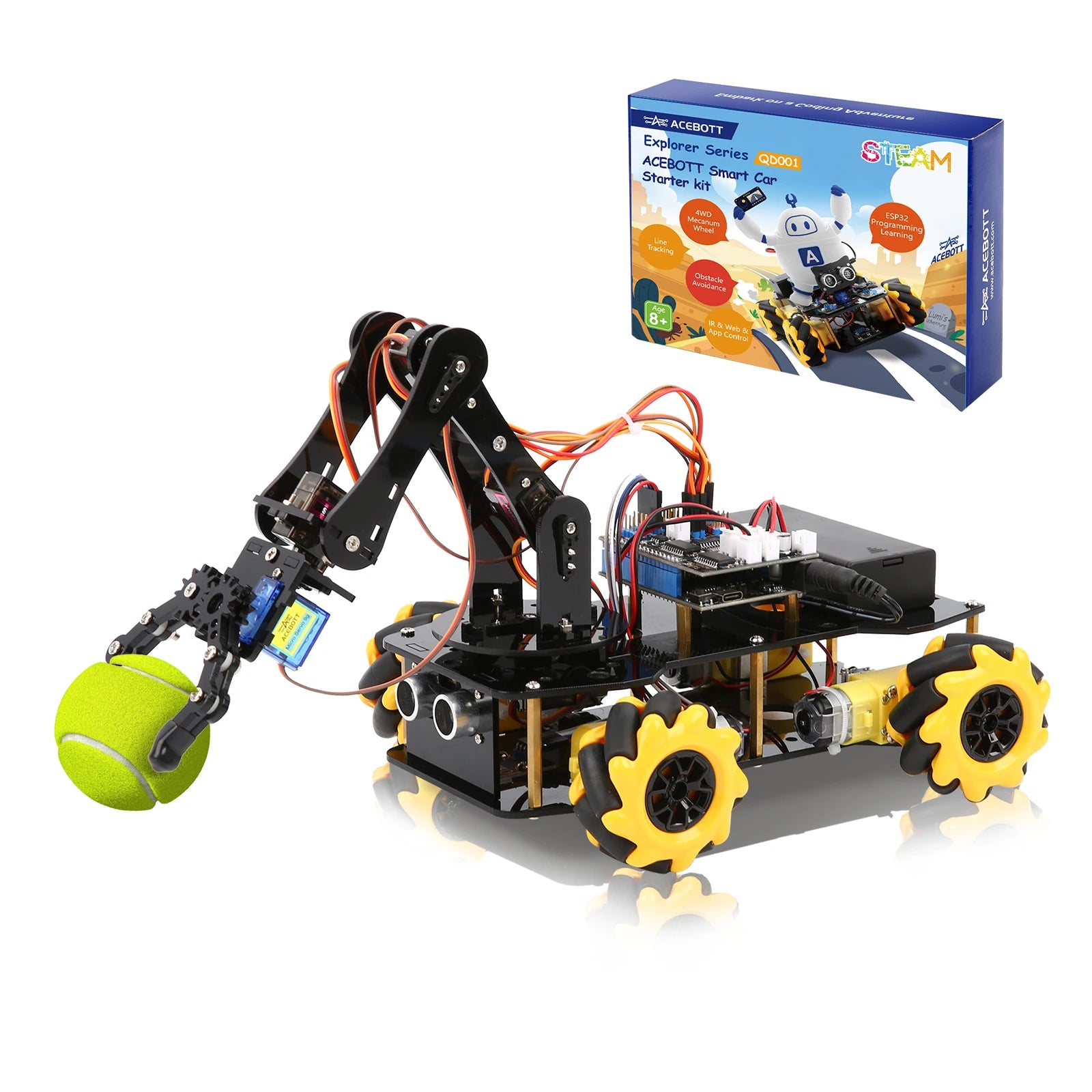 Smart Robot Arm Car Kit 4WD Remote Control for Arduino IDE Programming STEM Education Coding