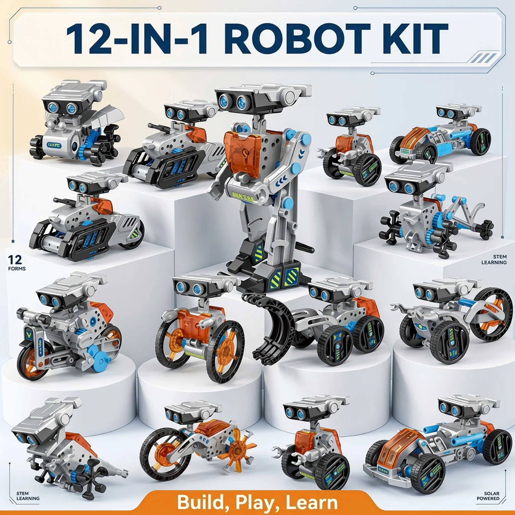12-in-1 Electric Robot Building Kit STEM Educational DIY Assembly Robotics Coding